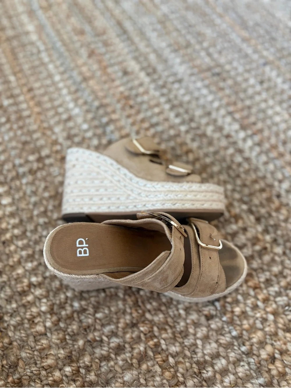 bp Tan Suede Espadrille Platform Wedge Sandals